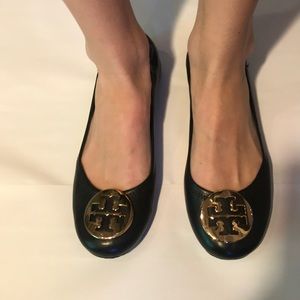 Tory Burch Black Reva Flat Size 8 with Gold Logo